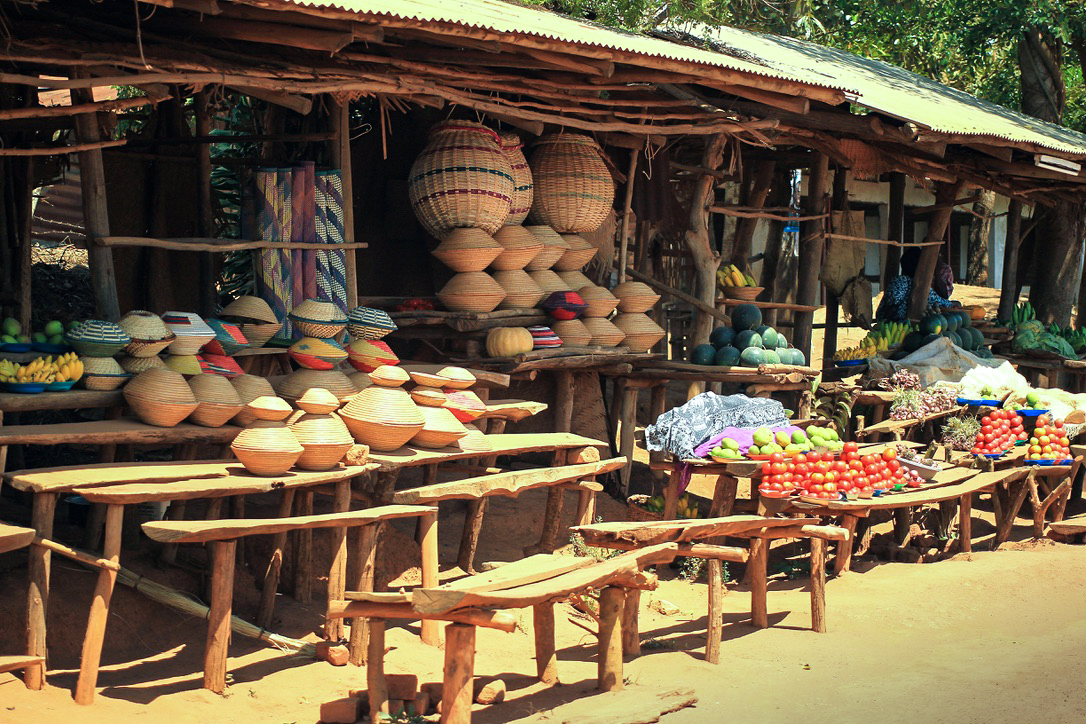 Craft and fruit market stall in Uganda